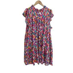 Haptics Bright Color Pattern Tiered Ruffle Dress 2X Cruise Vacation